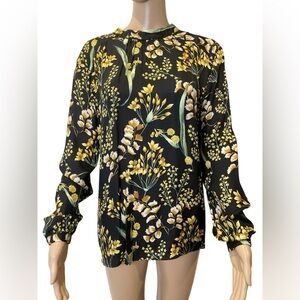 J.McLaughlin Elodie Floral Silk Blend Tie Neck Blouse Top size M